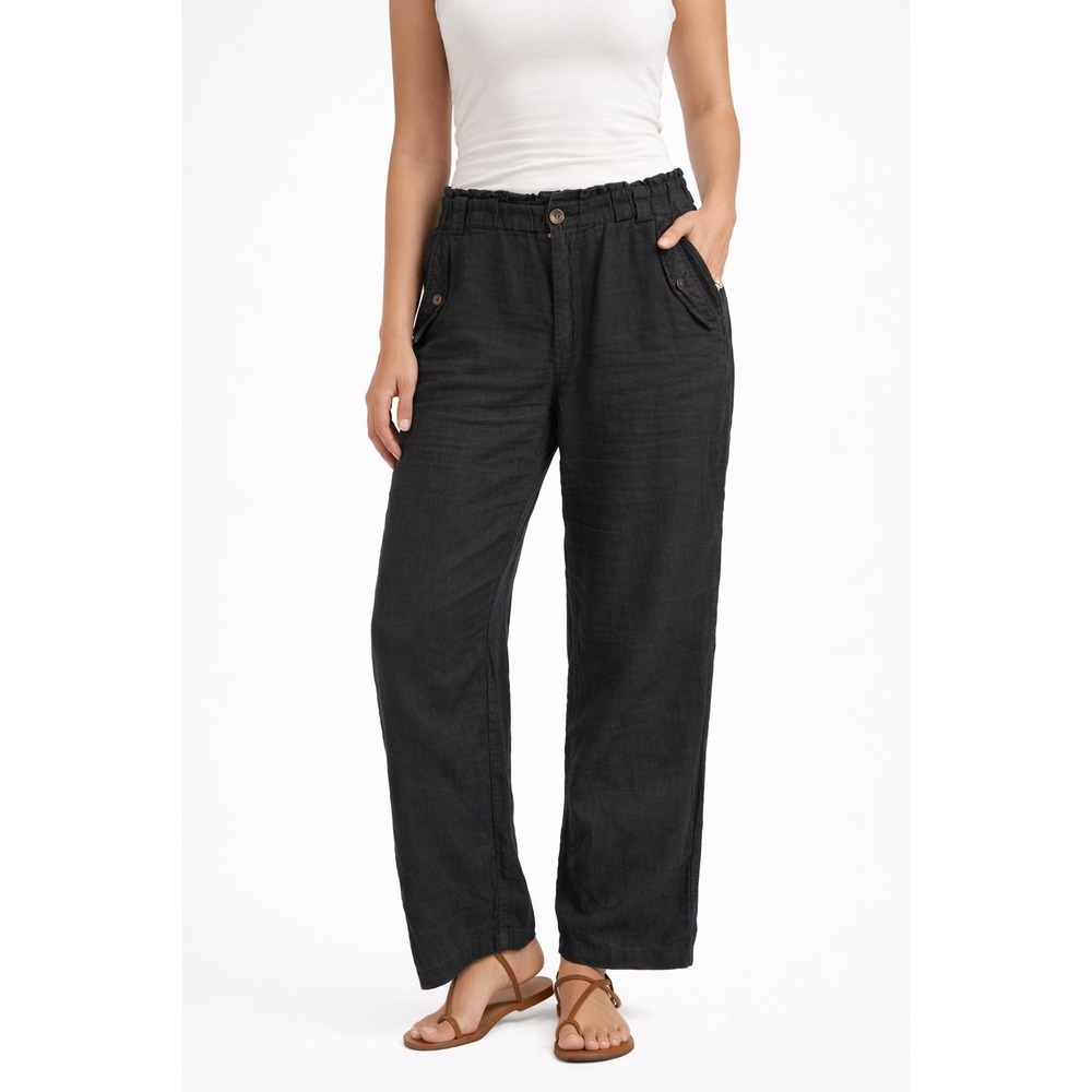 C&C California Black Linen Blend Easy Pants Elastic Waist Pockets Size XL